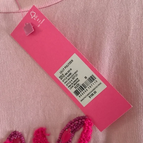 Lilly Pulitzer Cotton Rami Sweatshirt Pink Blossom 💕Love Graphic Embroidered M - Picture 5 of 14